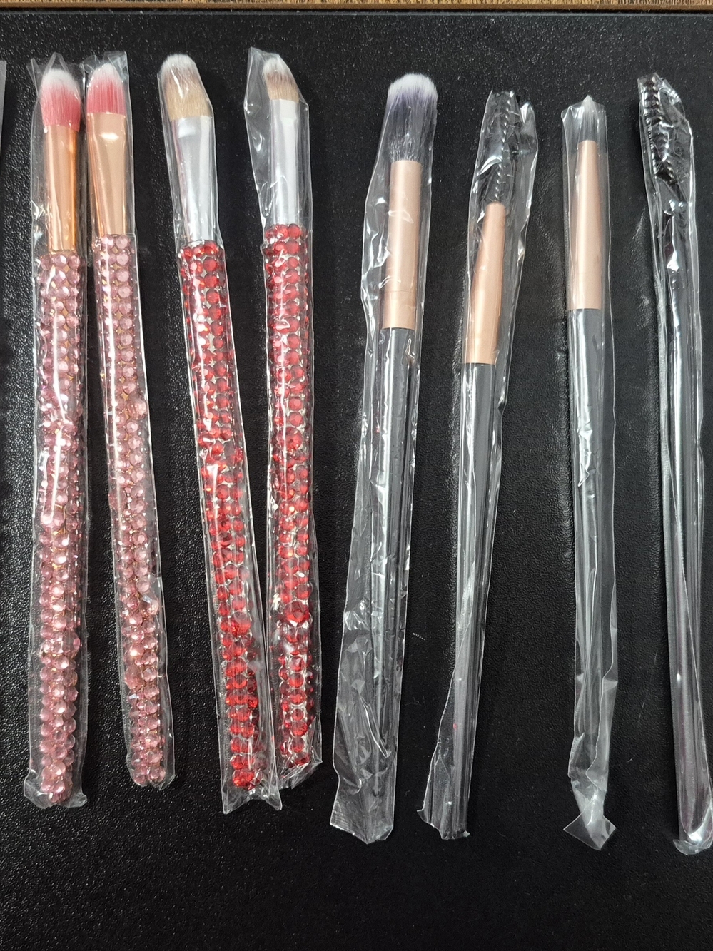 Set of 14 Red Rose Pink Black Rhinestone Eye Face Eyebrow Makeup Brush